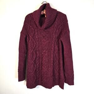 Lands End Turtleneck Sweater Women's Burgundy Cable Knit Wool Blend Classic